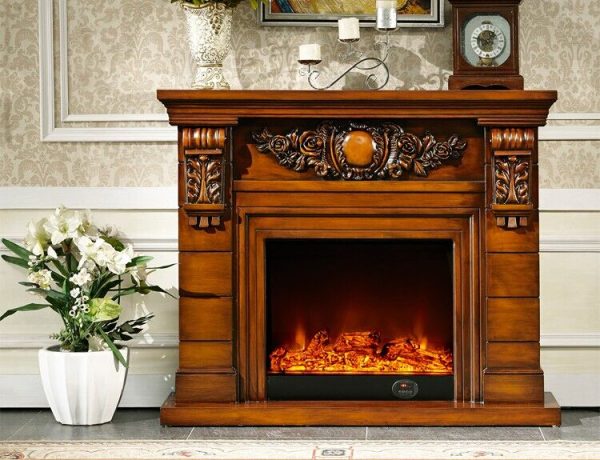 Model 8070 Luxury Electric Fireplace with Wood Frame for Household Use