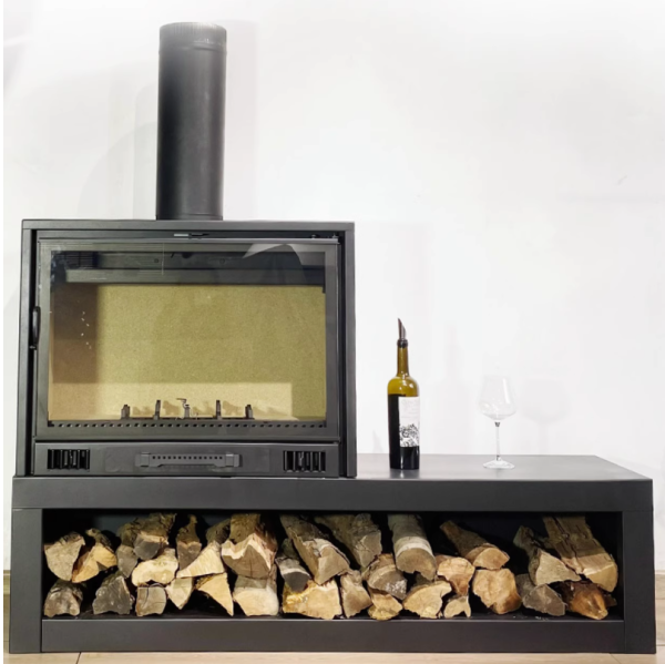 L800A wood stove fireplace with wood cabinet